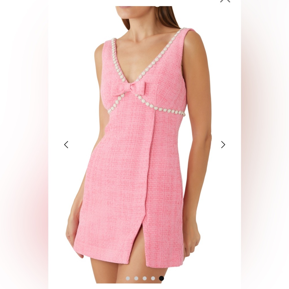 Self Portrait Pink Embellished Boucle Bow Dress
